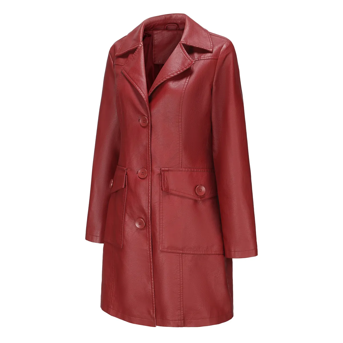 TIOZONEY - Abrigo largo de PU para mujer - Rojo