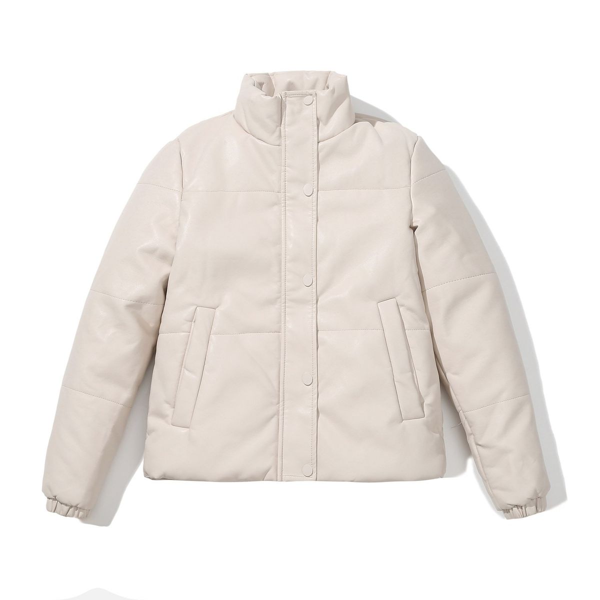 TIOZONEY - Chaqueta de PU de moda engrosada de mujer - Crema