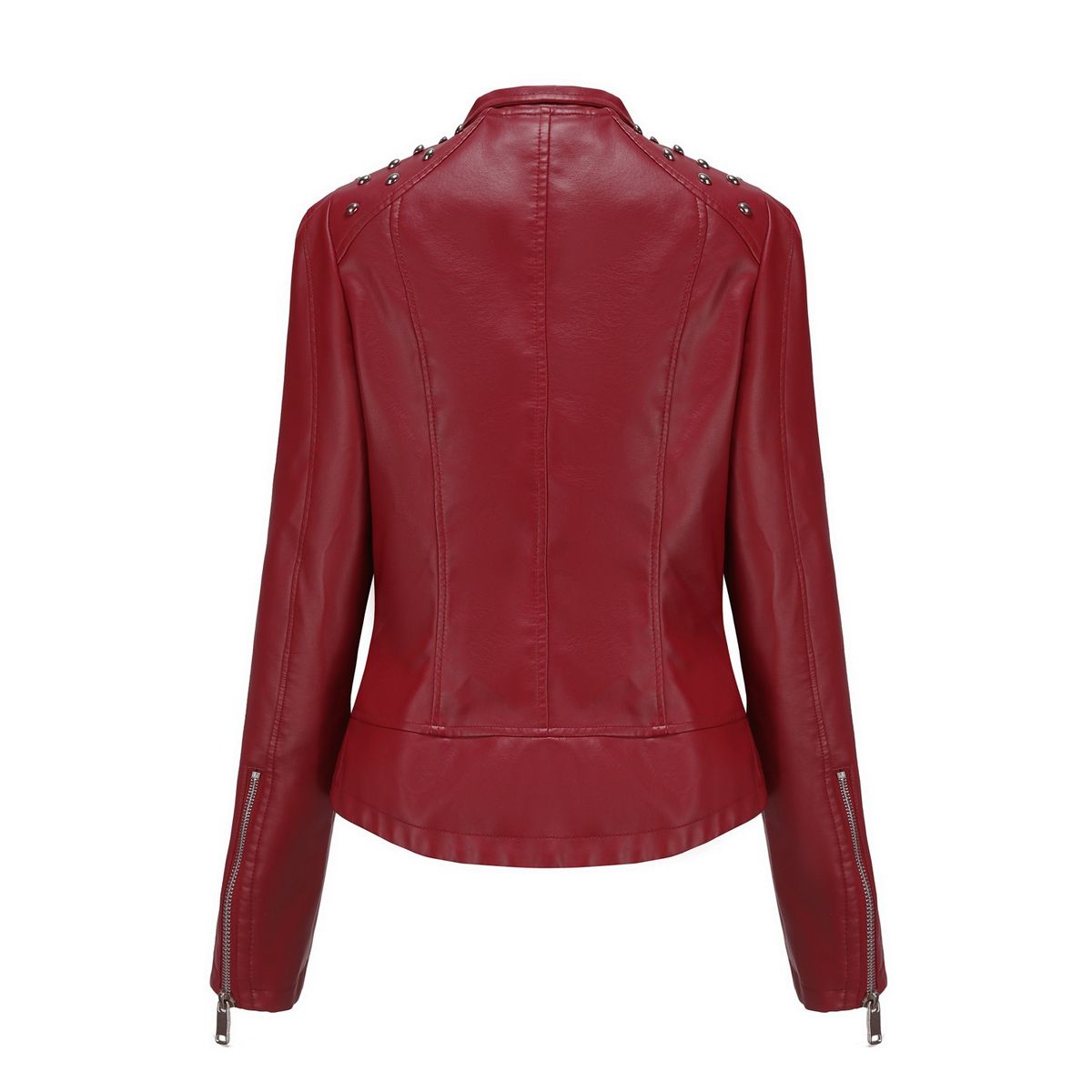 TIOZONEY - Chaqueta de PU y tachas para mujer - Rojo
