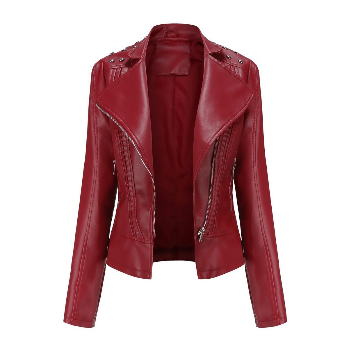 TIOZONEY - Chaqueta de PU y tachas para mujer - Rojo