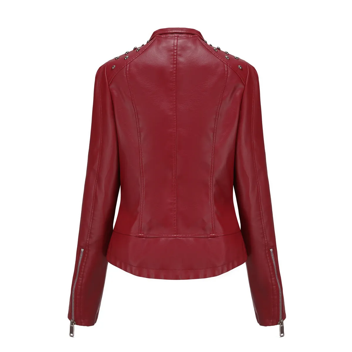 TIOZONEY - Chaqueta de PU y tachas para mujer - Rojo