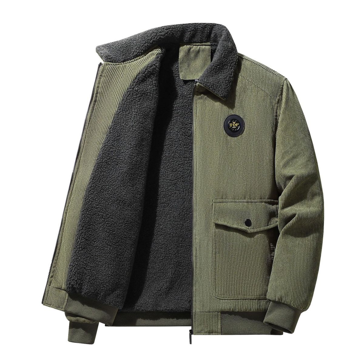 TIOZONEY - Chaqueta de cordero para hombres - Verde