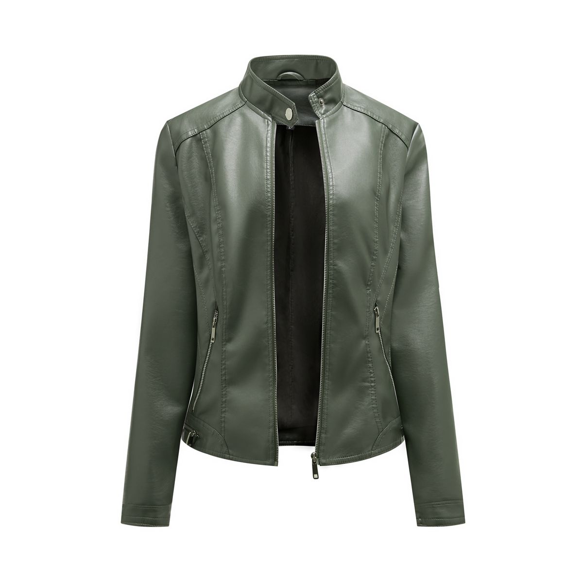 TIOZONEY - Chaqueta de PU con cuello alto para mujer - Verde