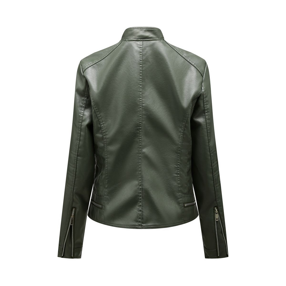 TIOZONEY - Chaqueta de PU con cuello alto para mujer - Verde