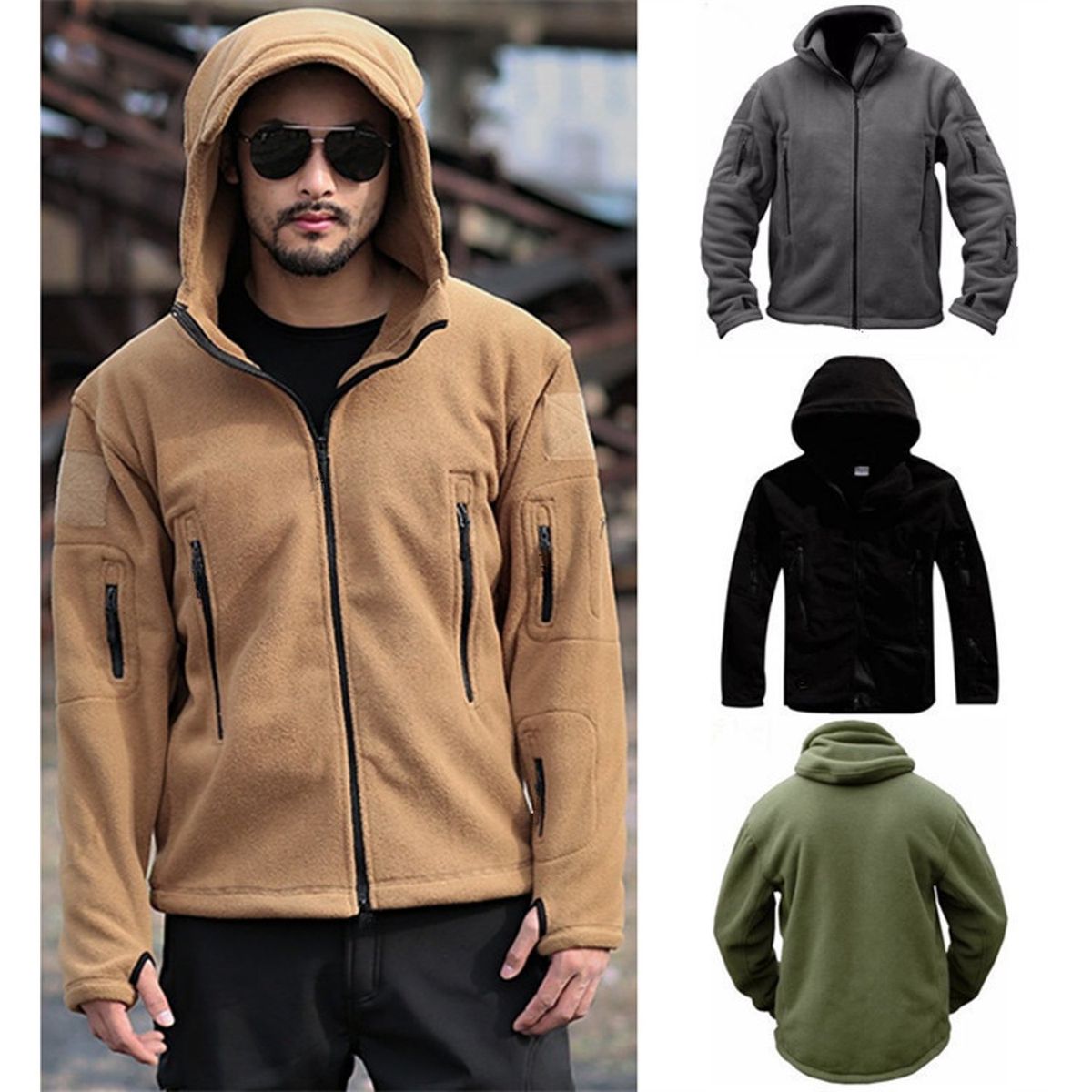 TIOZONEY - Abrigo de capucha térmica para hombres - Verde