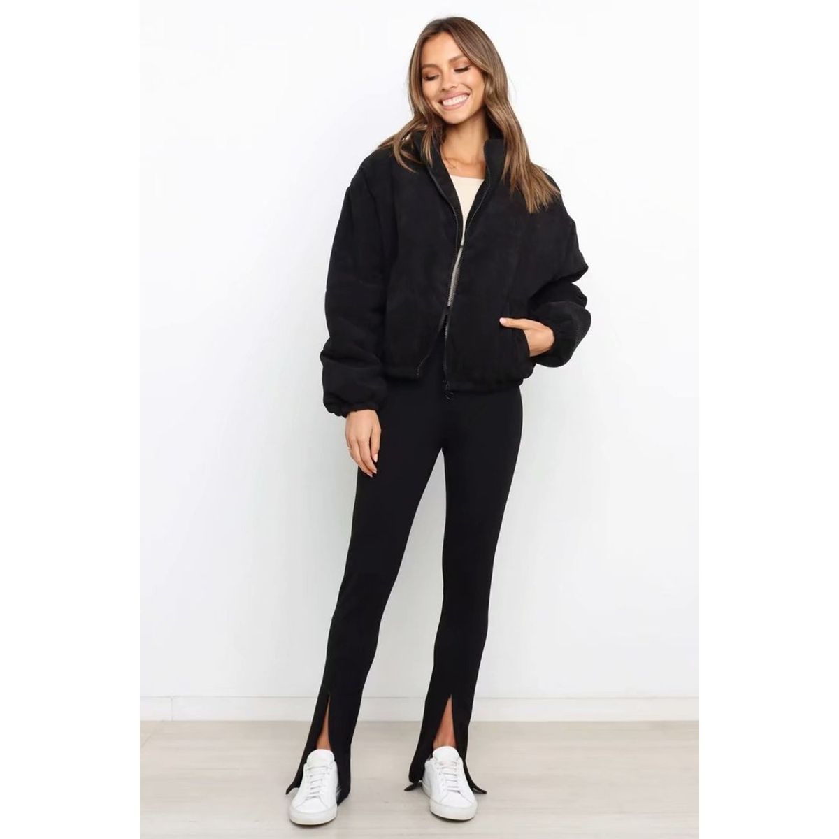 TIOZONEY - Abrigo de algodón casual - Negro