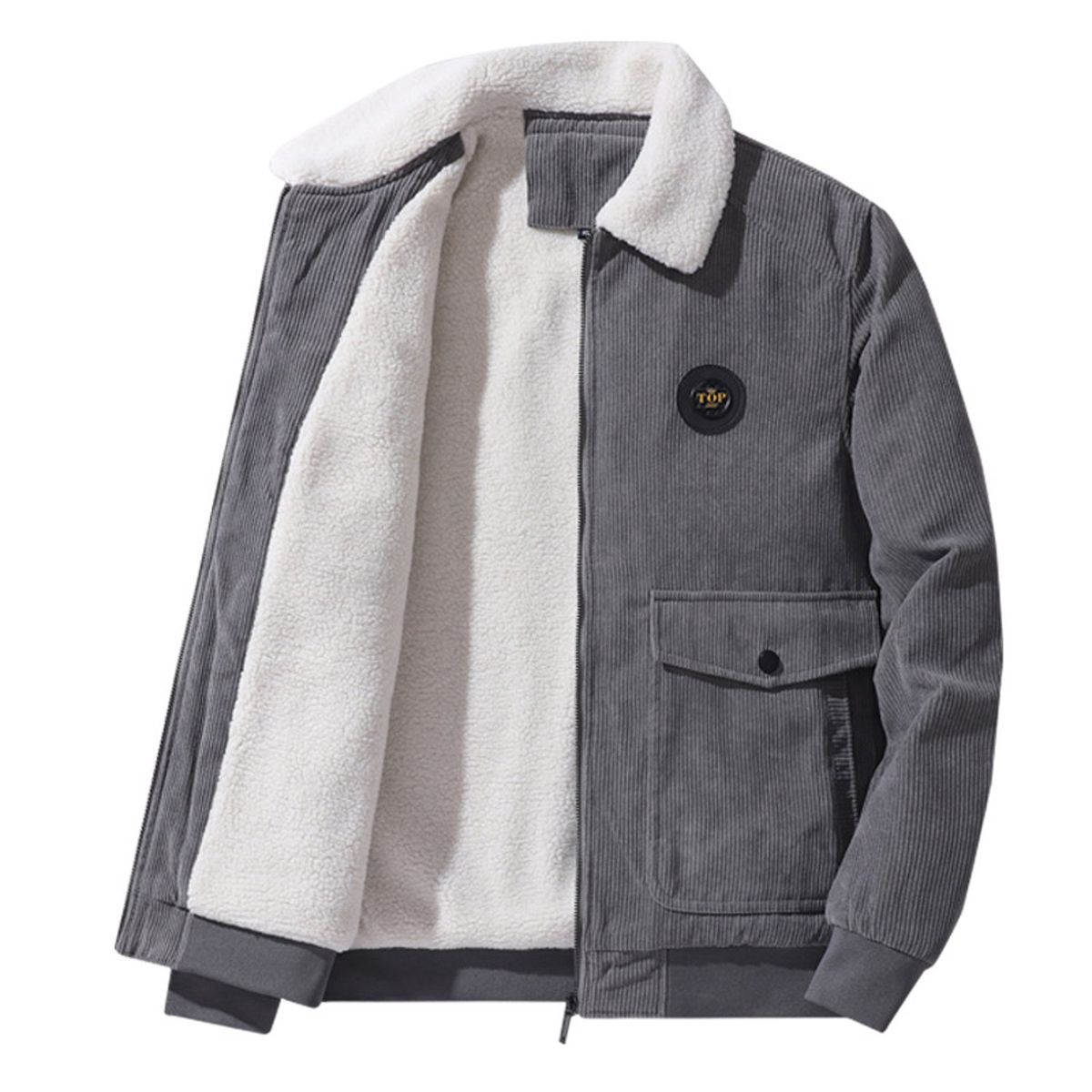 TIOZONEY - Chaqueta de cordero para hombres - Gris