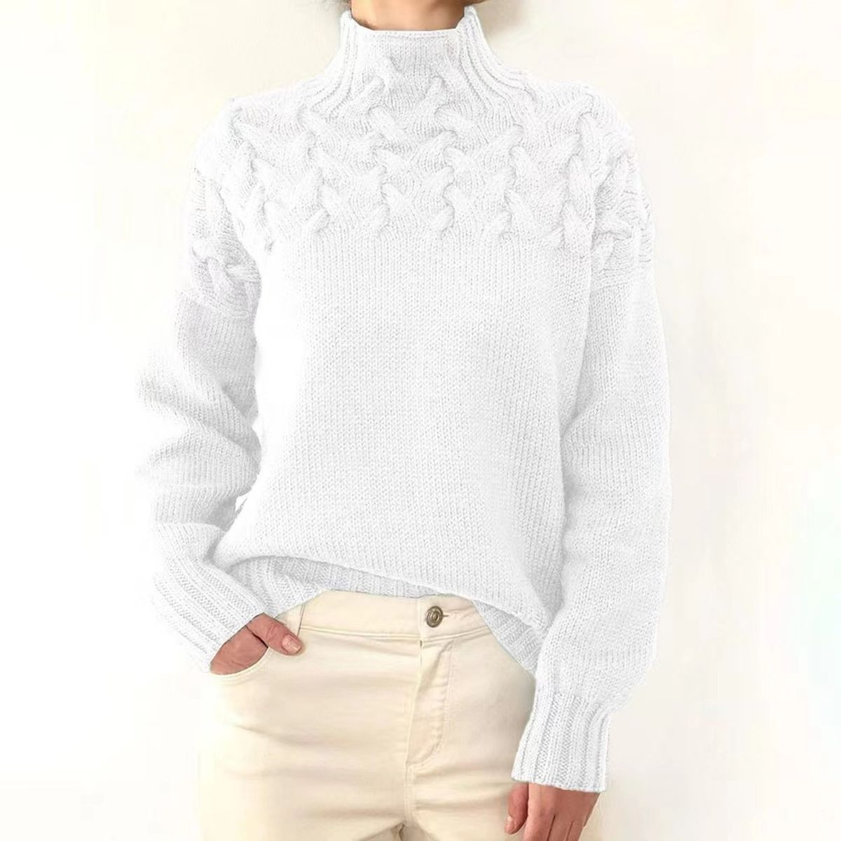 TIOZONEY - Sweater Cuello de Cuello Alto Mujer