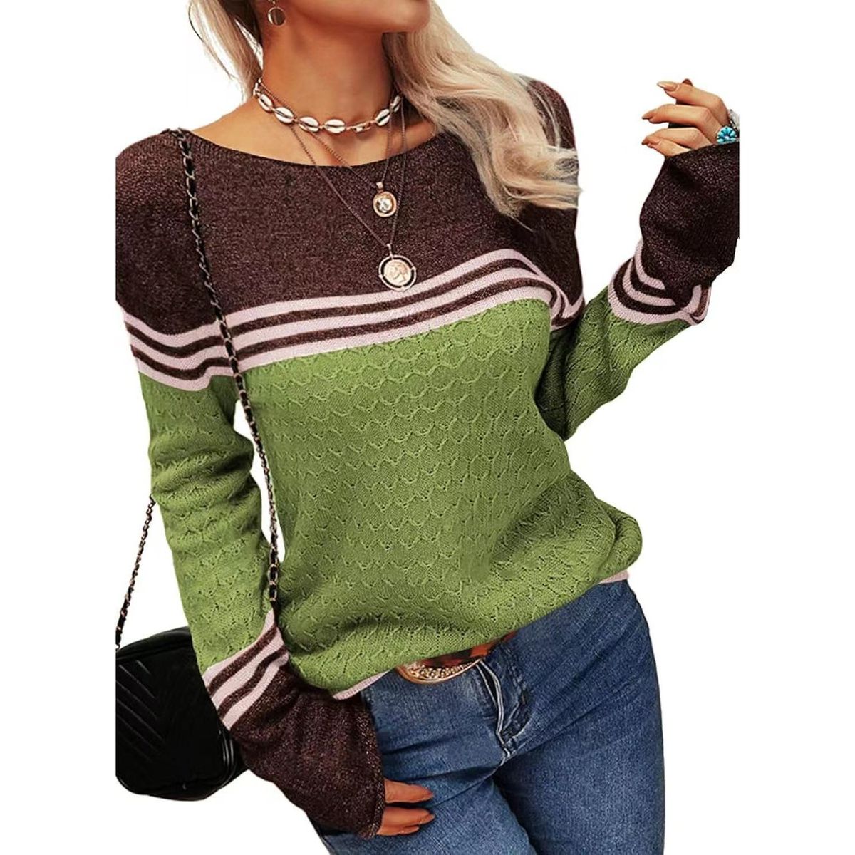 TIOZONEY - Sweater Cuello Redondo Mujer