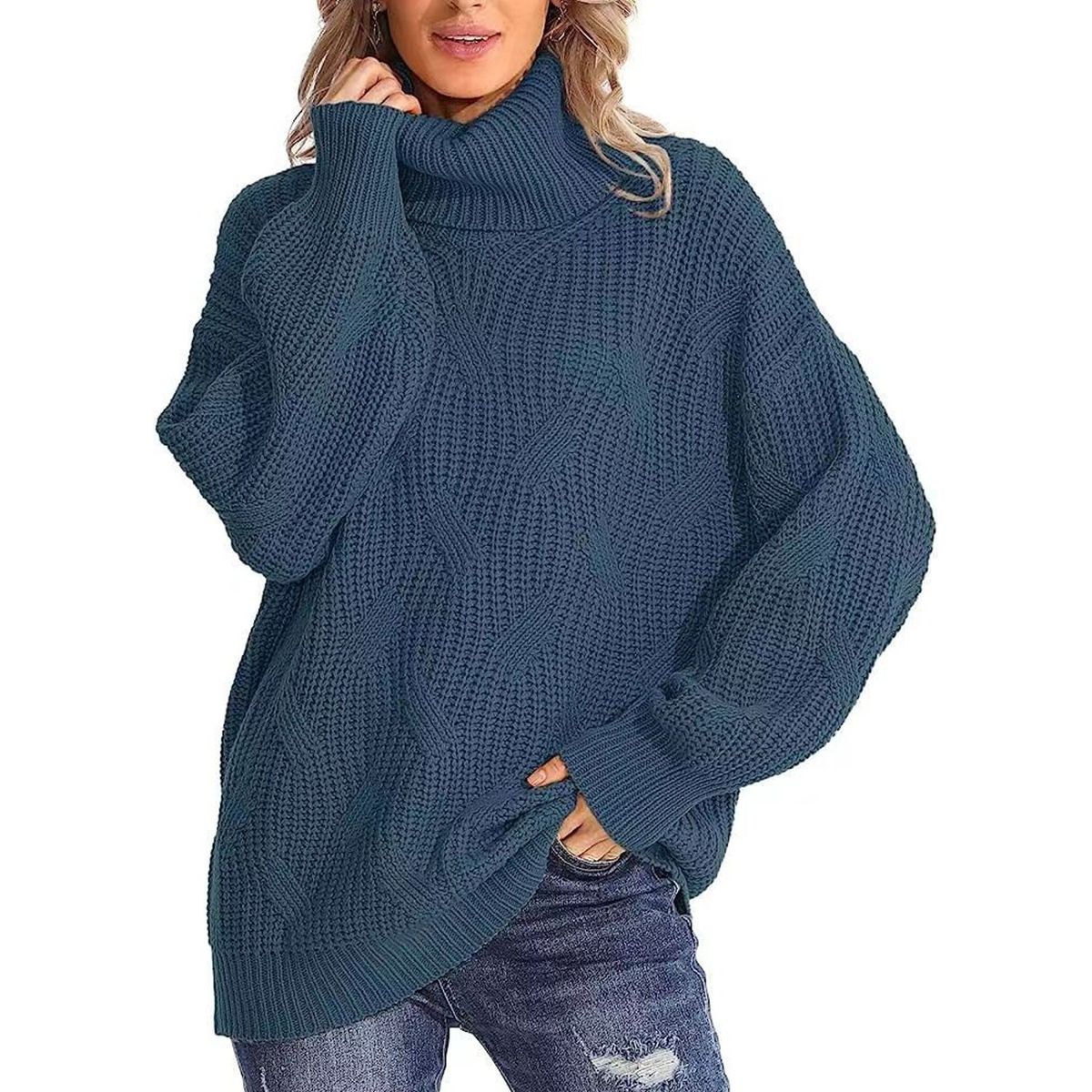 TIOZONEY - Sweater Cuello de Cuello Alto Mujer