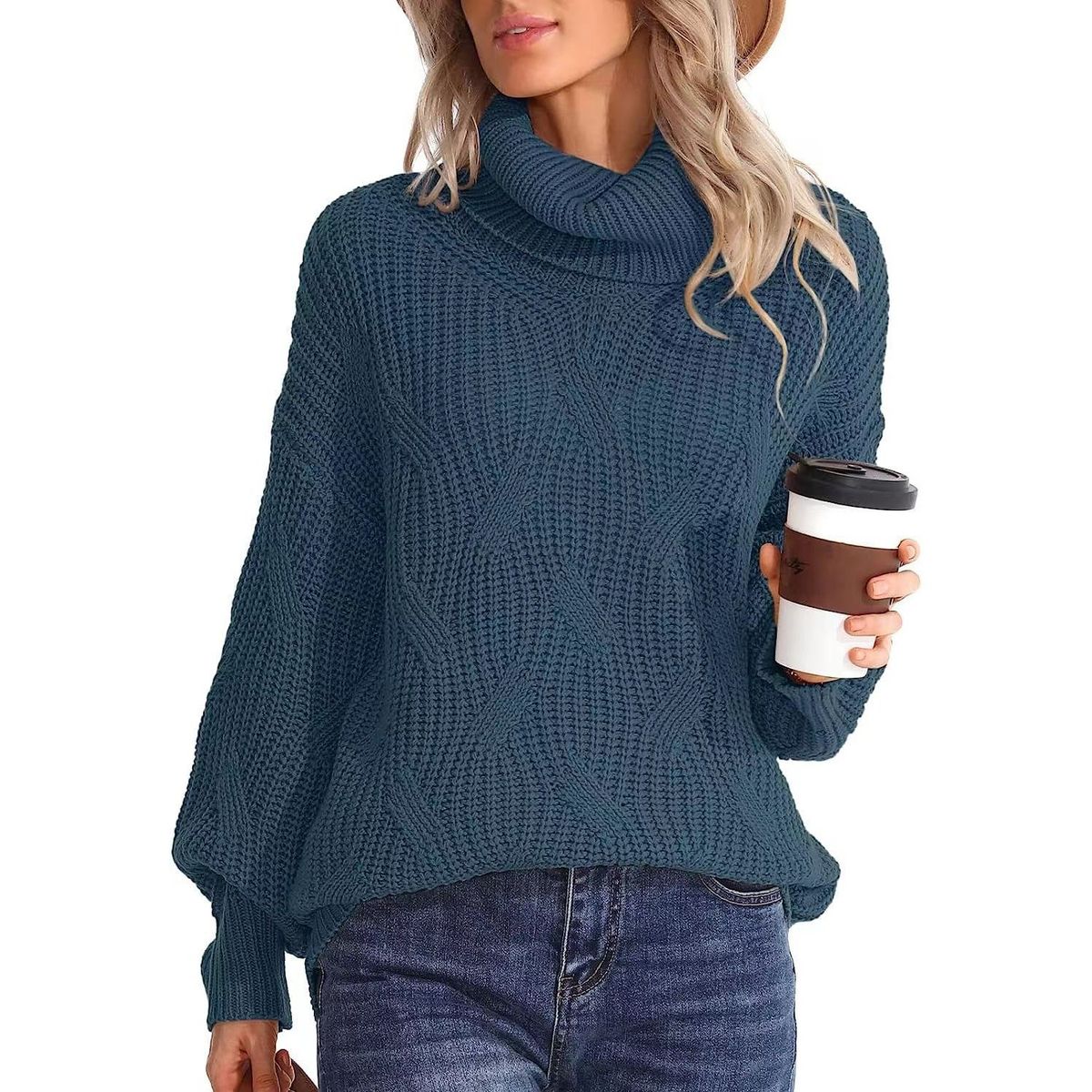 TIOZONEY - Sweater Cuello de Cuello Alto Mujer