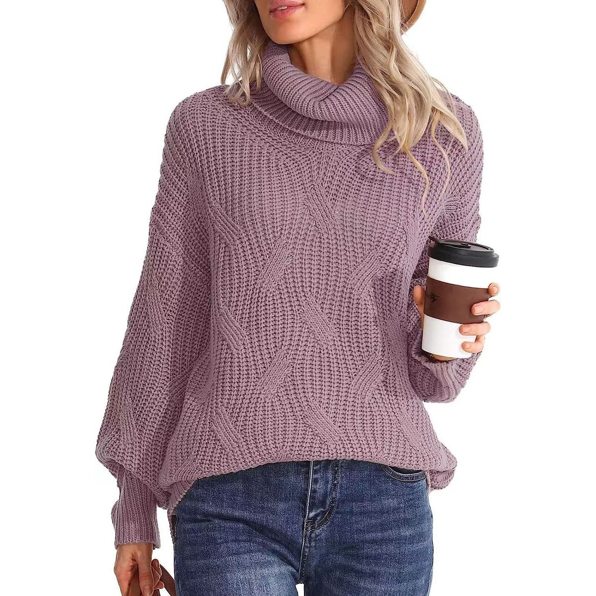 TIOZONEY - Sweater Cuello de Cuello Alto Mujer