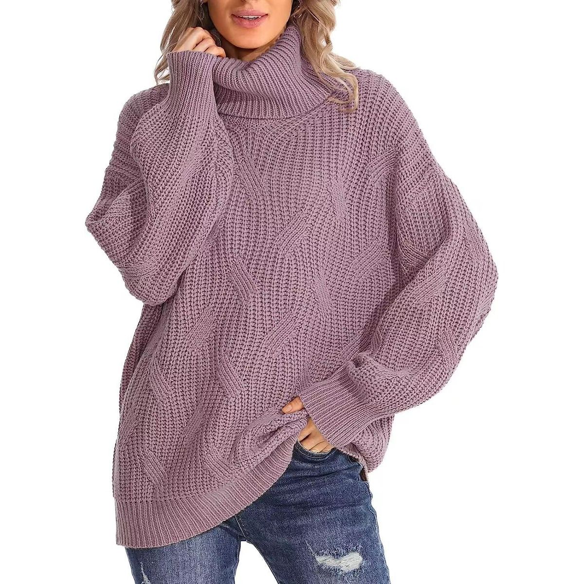TIOZONEY - Sweater Cuello de Cuello Alto Mujer