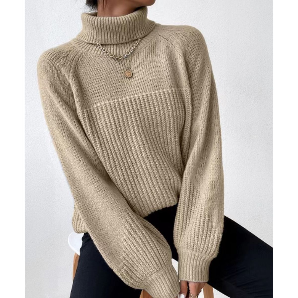 TIOZONEY - Sweater Cuello de Cuello Alto Mujer