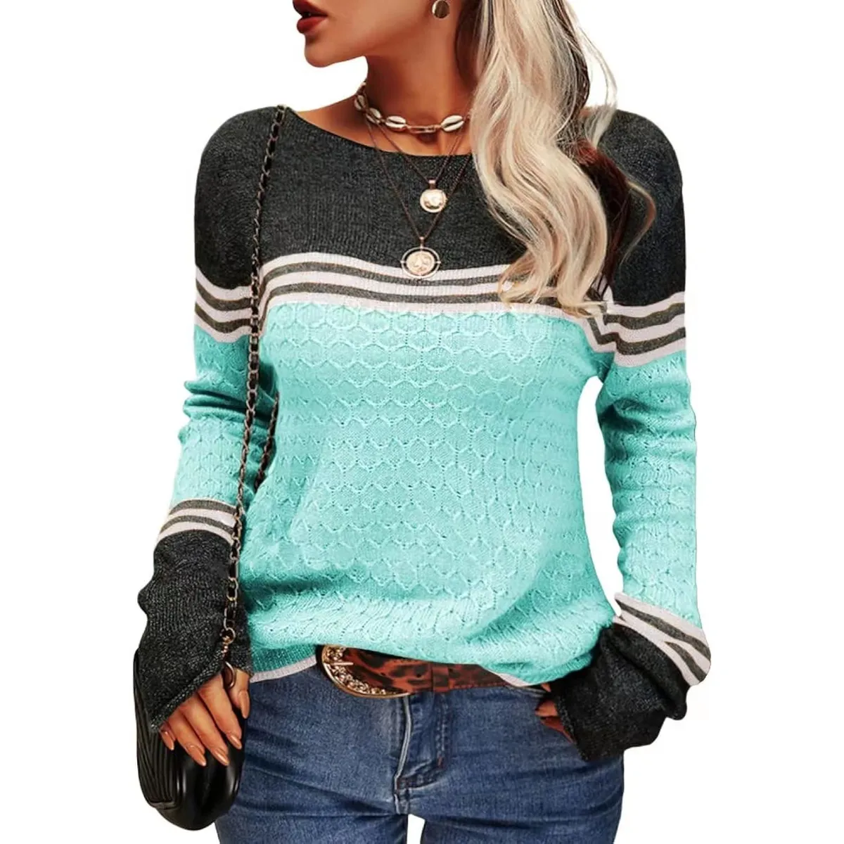 TIOZONEY - Sweater Cuello Redondo Mujer