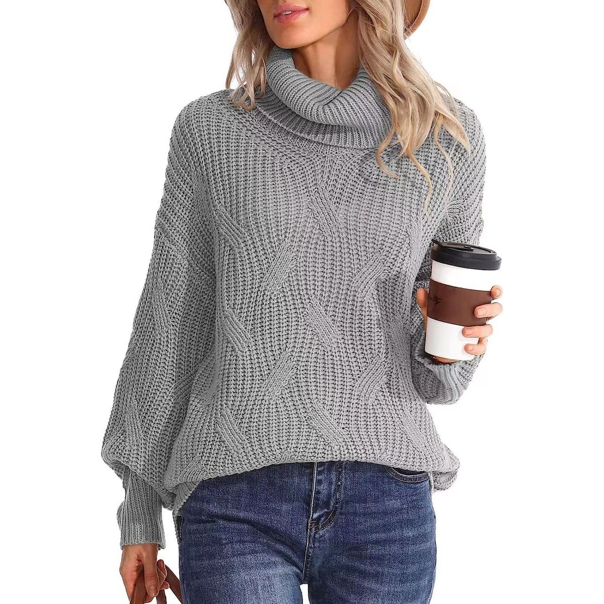 TIOZONEY - Sweater Cuello de Cuello Alto Mujer