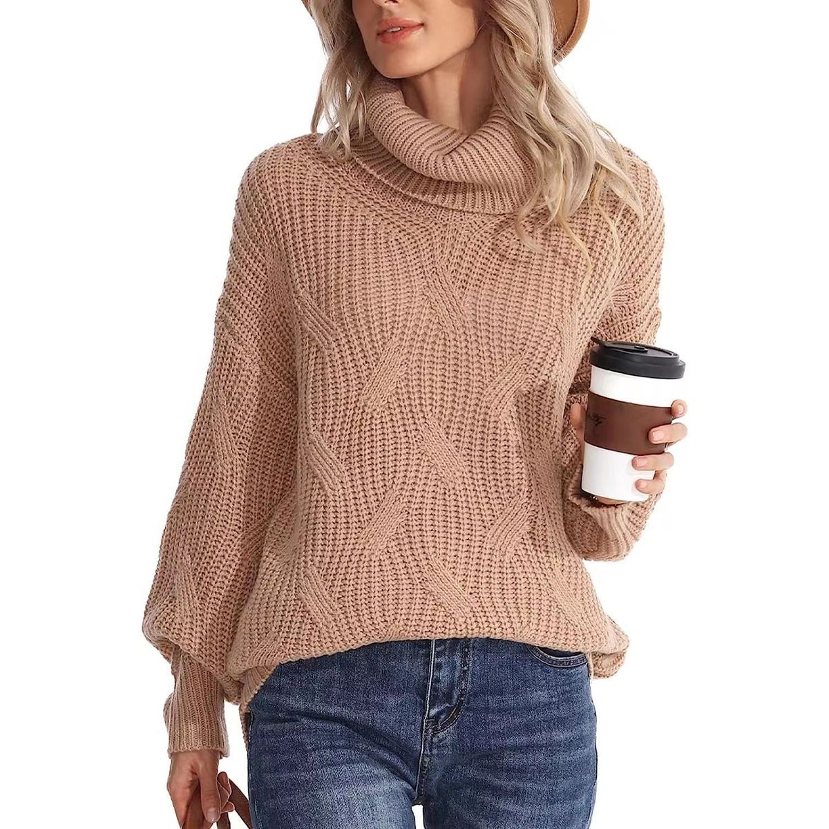 TIOZONEY - Sweater Cuello de Cuello Alto Mujer