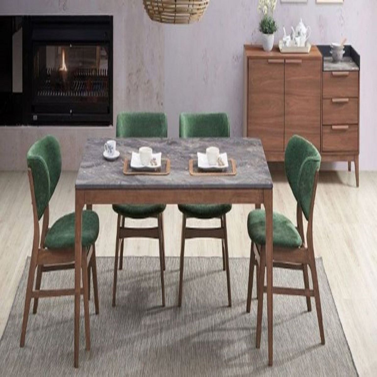 DMUEBLES - Comedor Dmuebles 4 sillas Bevis - Nogal/Verde