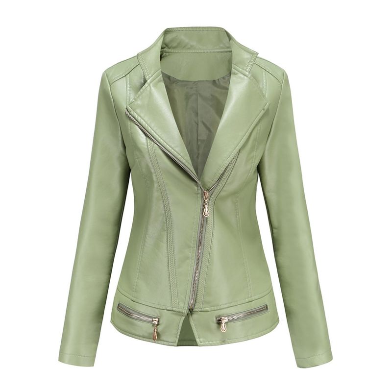 TIOZONEY - Chaqueta de cuero  PU  para mujer - Verde