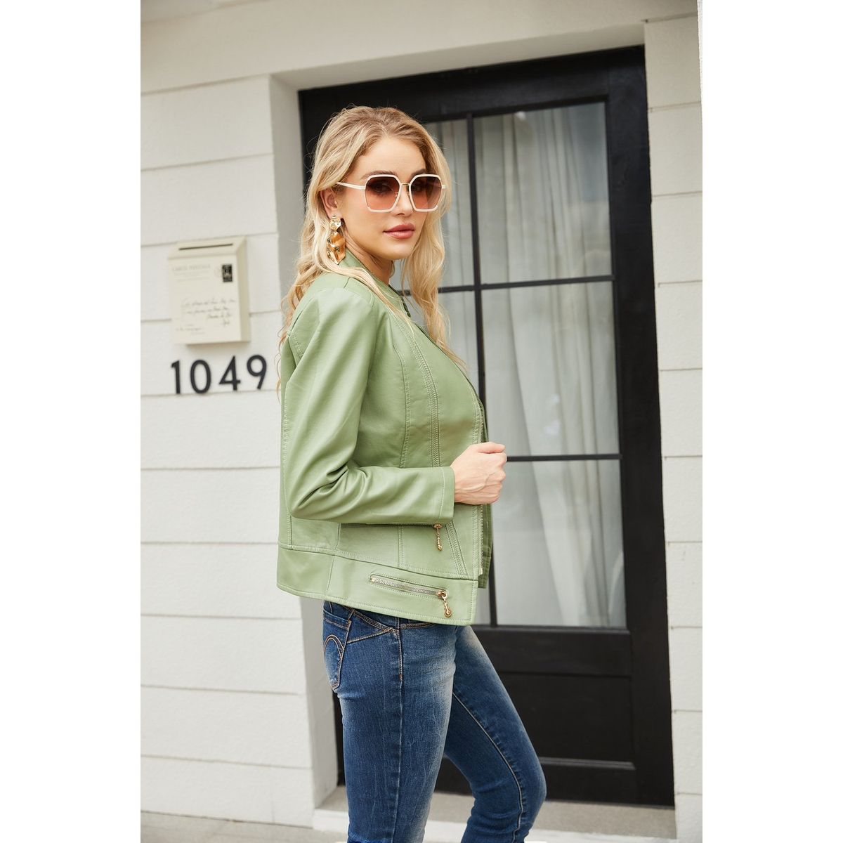 TIOZONEY - Chaqueta de PU  PU  para mujer - Verde