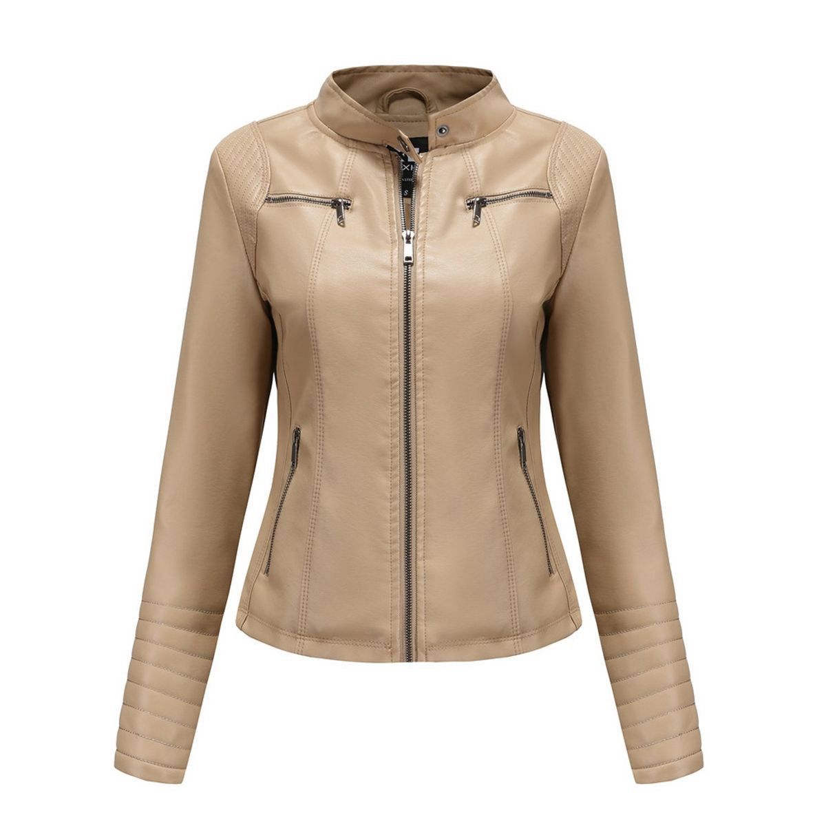 TIOZONEY - Chaqueta de PU casual PU cuello alto - Beige