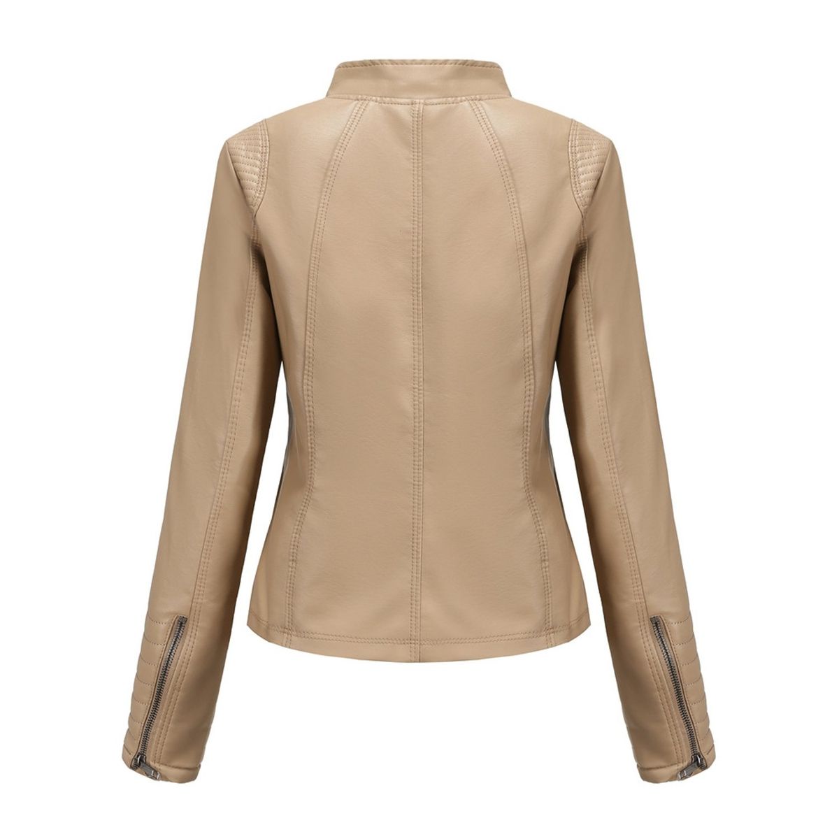 TIOZONEY - Chaqueta de PU casual PU cuello alto - Beige