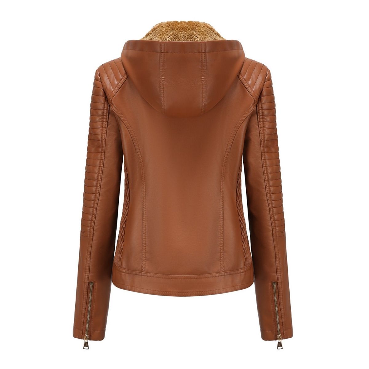 TIOZONEY - Chaqueta de PU para mujer PU cálida para mujer - Café Claro