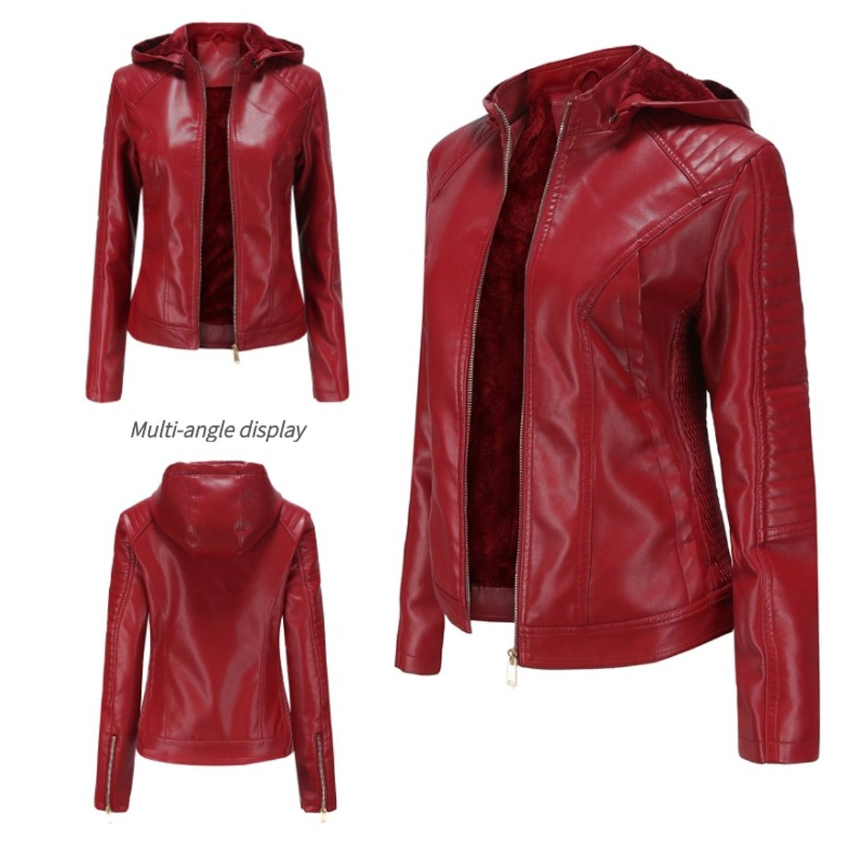 TIOZONEY - Chaqueta de PU para mujer PU cálida para mujer - Rojo