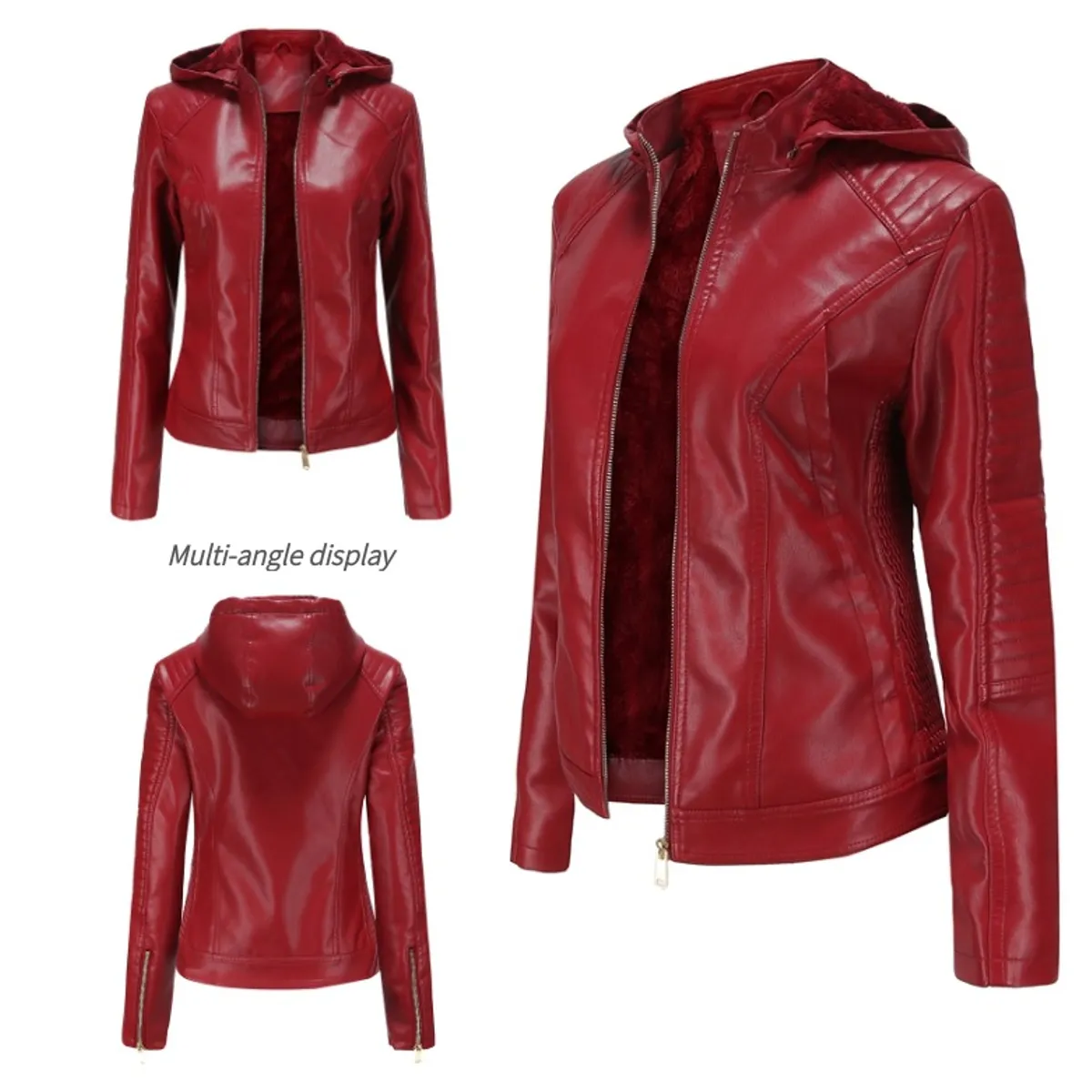 TIOZONEY - Chaqueta de PU para mujer PU cálida para mujer - Rojo