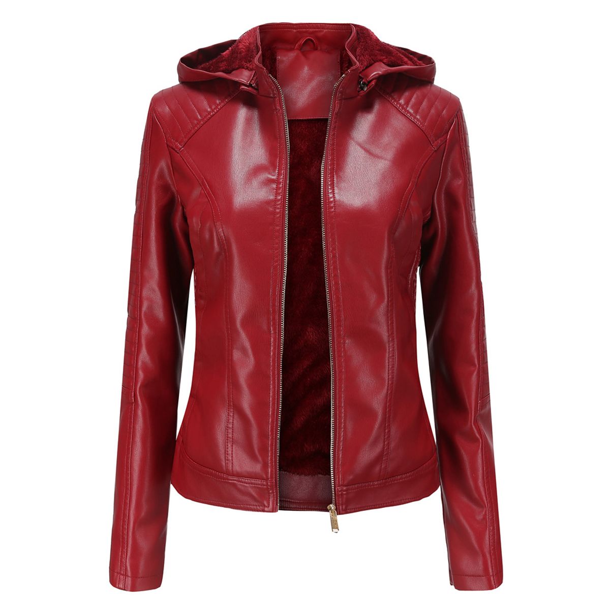 TIOZONEY - Chaqueta de PU para mujer PU cálida para mujer - Rojo
