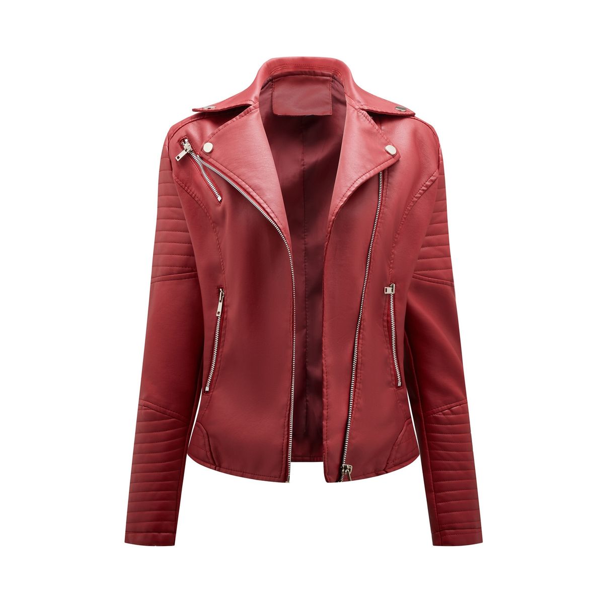 TIOZONEY - Chaqueta de PU cierre cruzado para mujer - Rojo