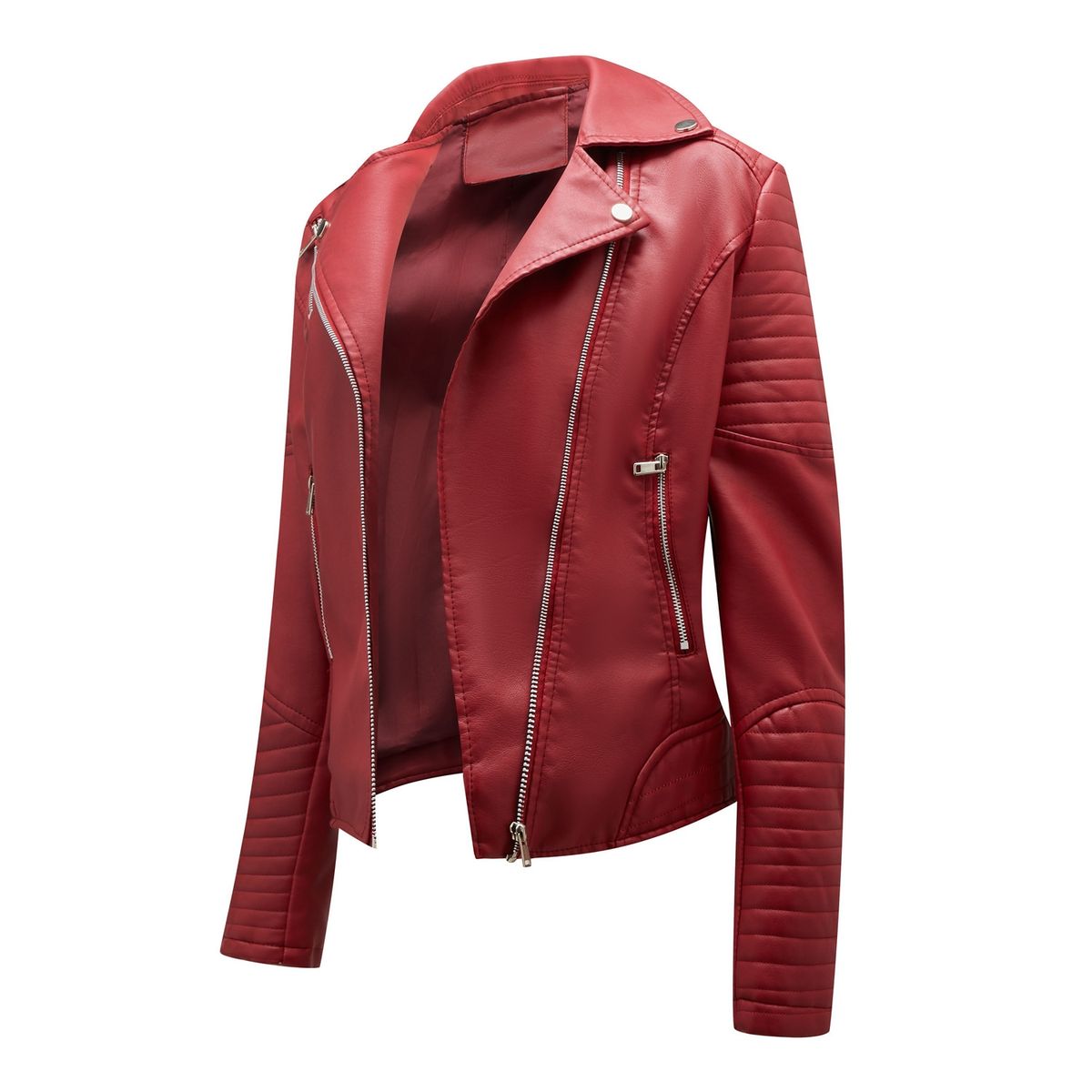 TIOZONEY - Chaqueta de PU cierre cruzado para mujer - Rojo