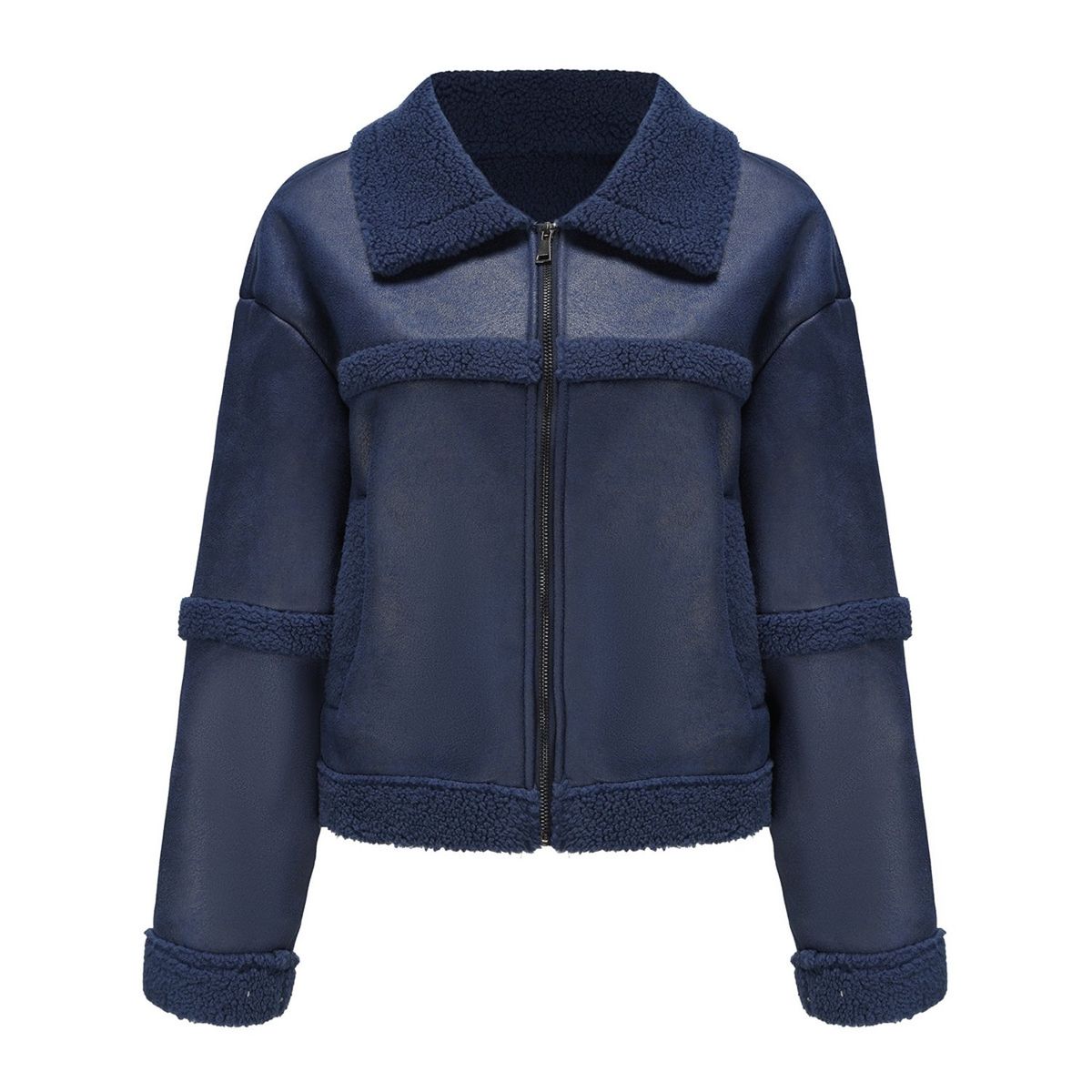 TIOZONEY - Chaqueta de PU acolchada de moda para mujer - Azul