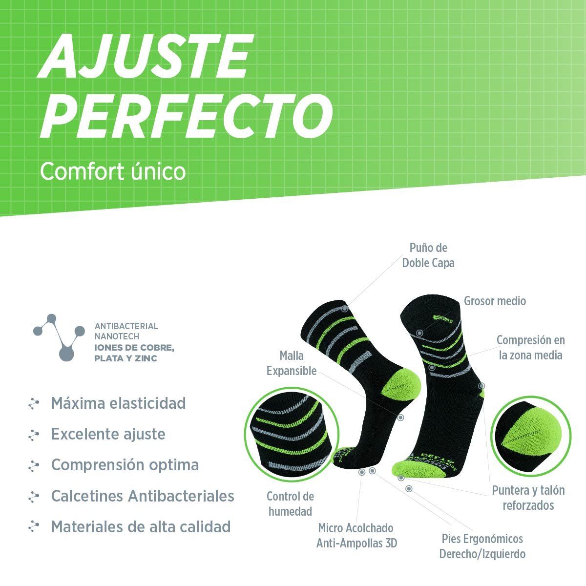 SILVERA NANOTECH - Medias de running compresión deportivas ciclismo gym yoga hombre mujer