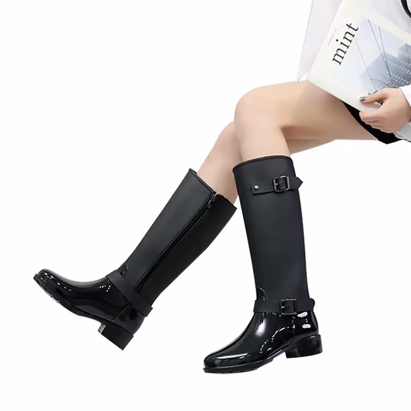 TIOZONEY - Botas largas para lluvia para mujeres - Negro