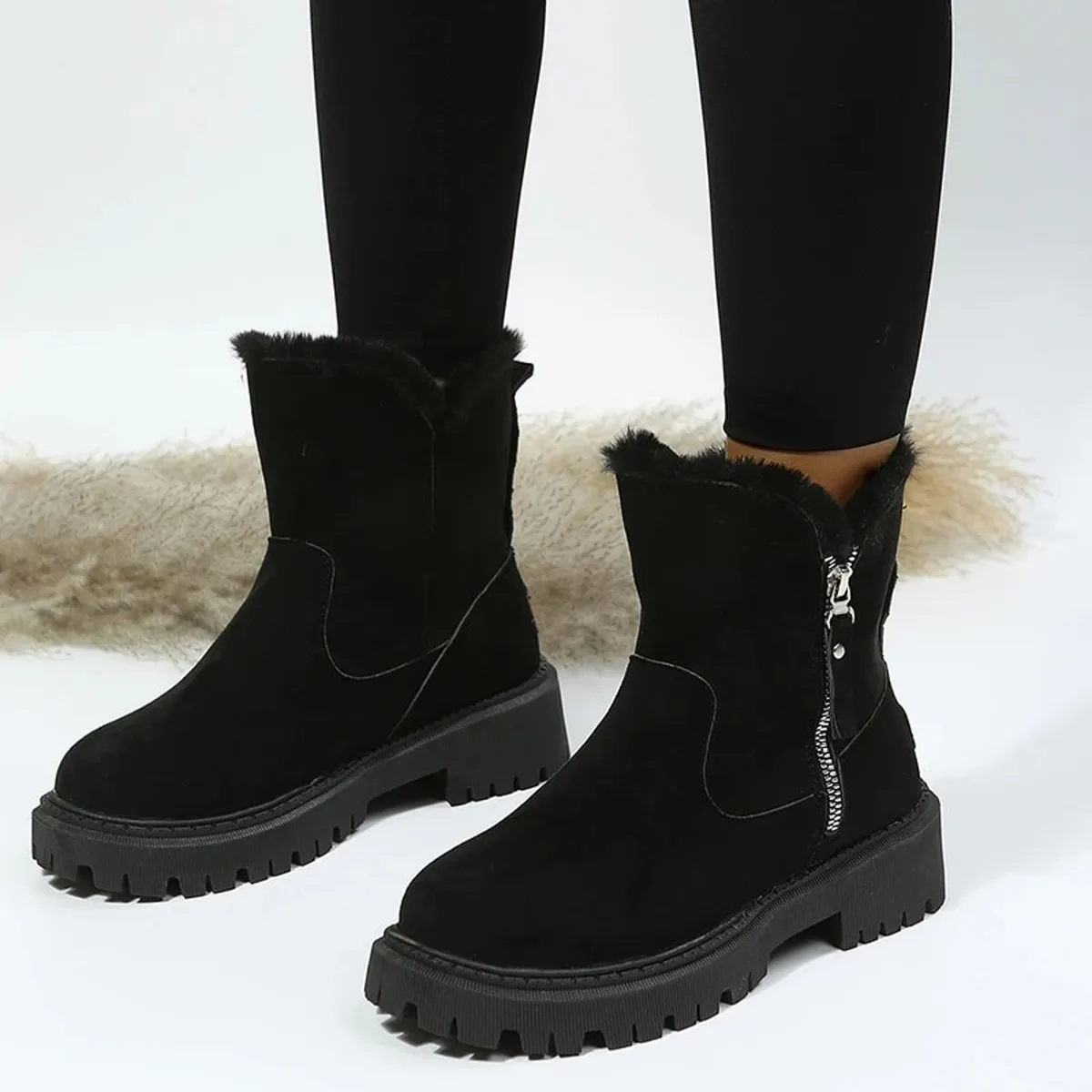 TIOZONEY - Botas de nieve de felpa gruesa para mujer