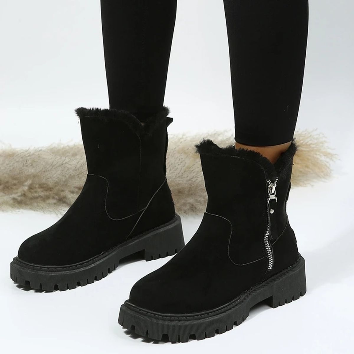 TIOZONEY - Botas de nieve de felpa gruesa para mujer