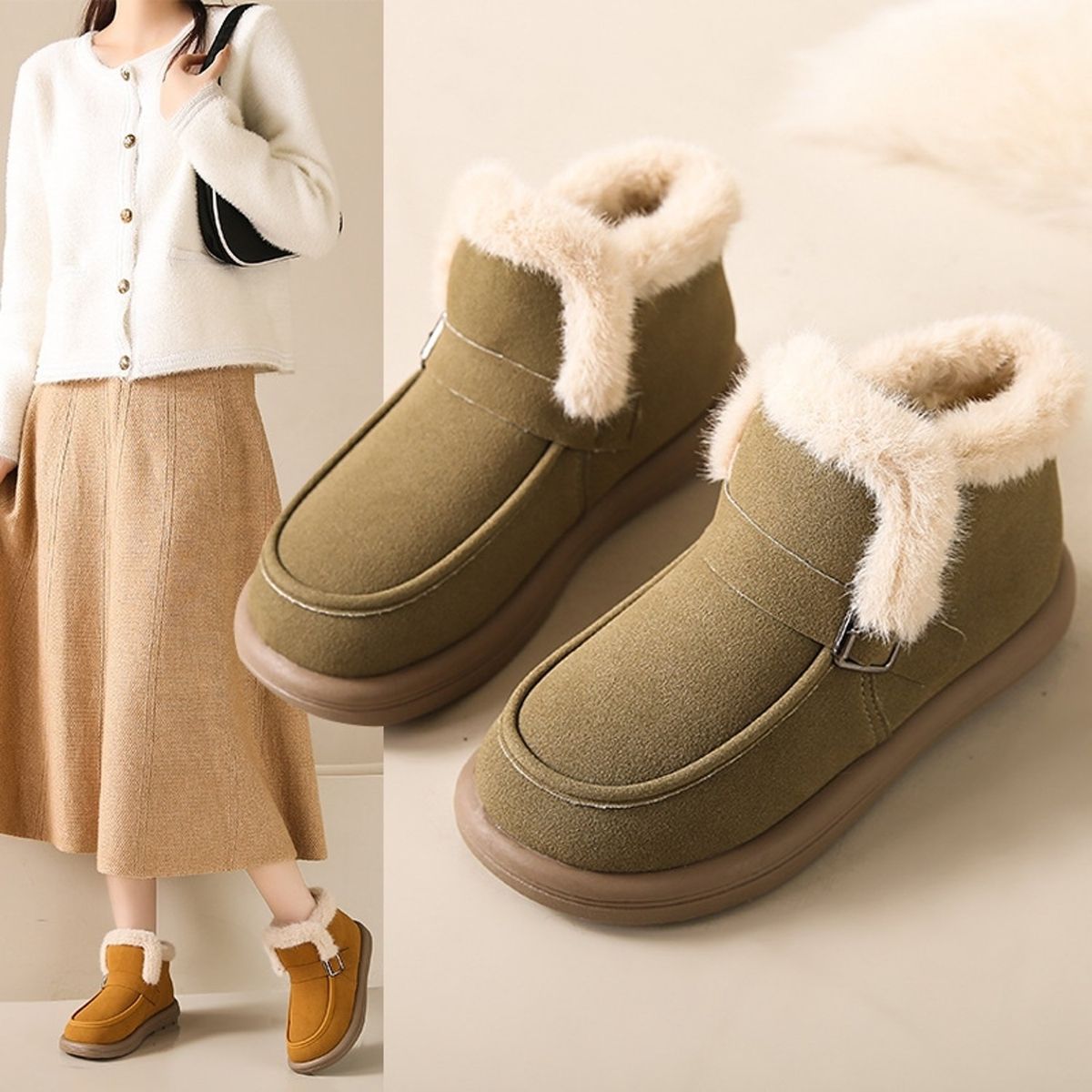 TIOZONEY - Zapatillas cálidas cortas de chiporro para mujer