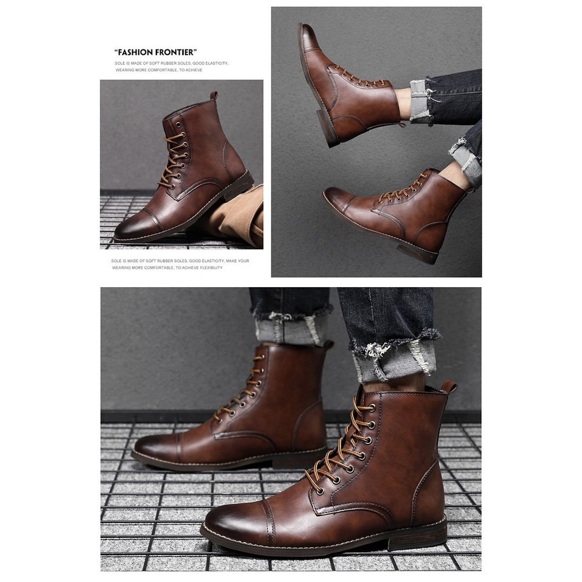 TIOZONEY - Botas Moda Puntera Vintage de PU