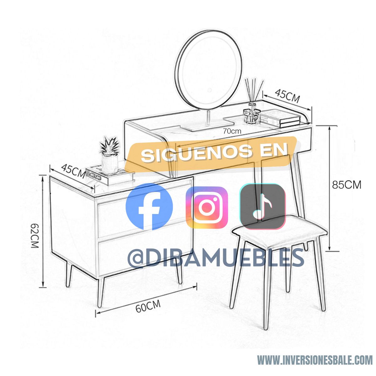 DIBA MUEBLES - Tocador Moderno con Asiento Tanako DIBA Muebles