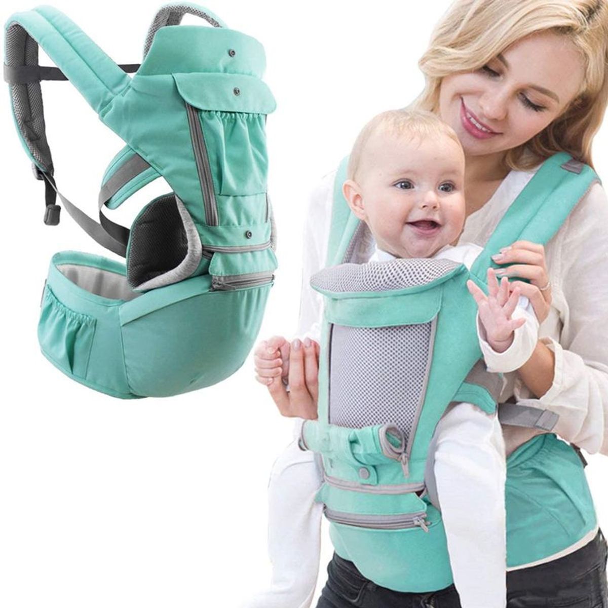 TIOZONEY - Mochila Cangurera Asiento Portabebé Ergonomica 0-36 Meses