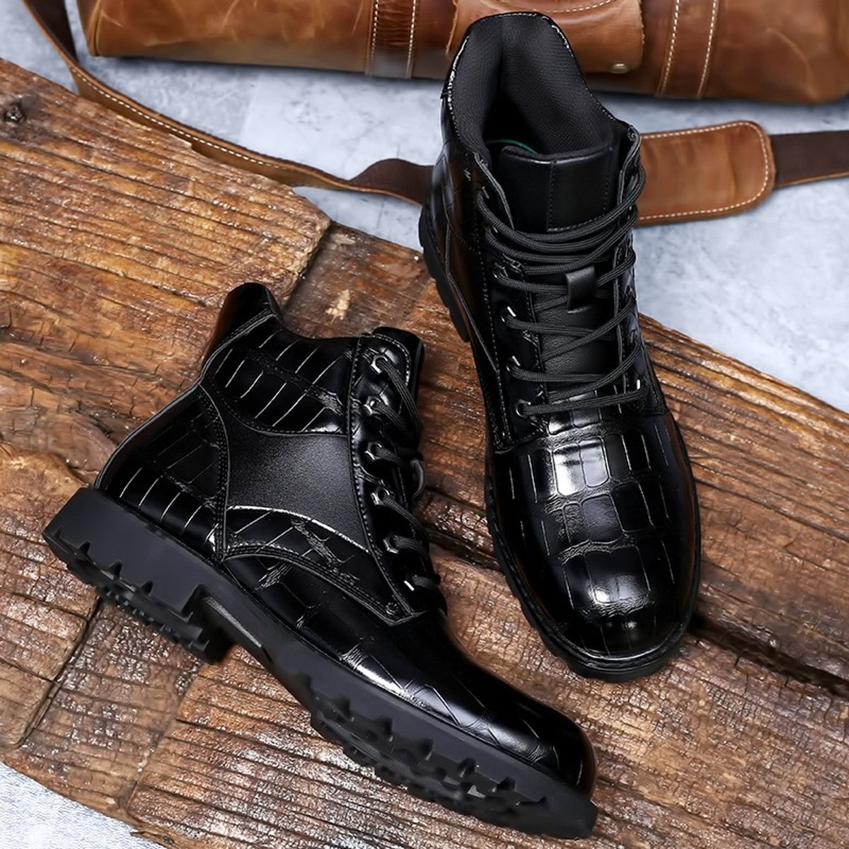 TIOZONEY - Botas  piel de cocodrilo para hombre