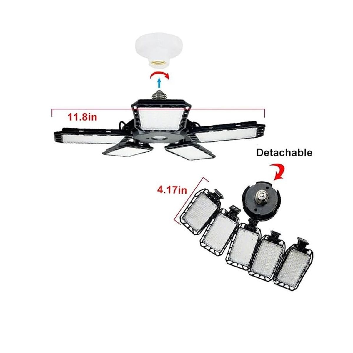 SEISA - Foco Luz LED 5+1 de Garaje 80W Paneles Ajustables Lámpara E27 SA-T8