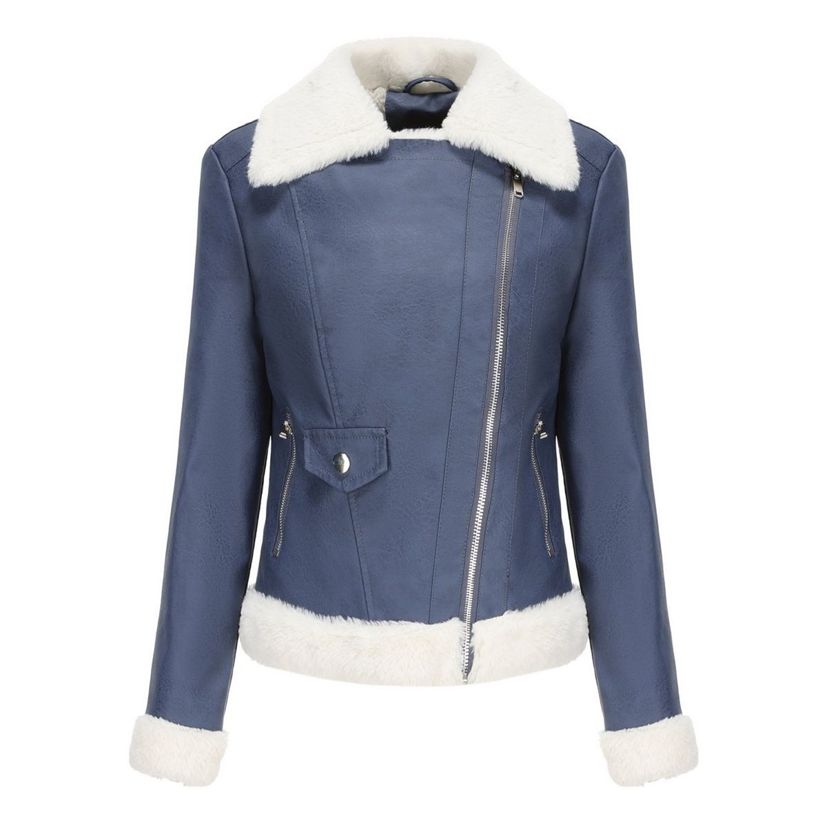 TIOZONEY - Chaqueta de PU cálida para mujer- Azul
