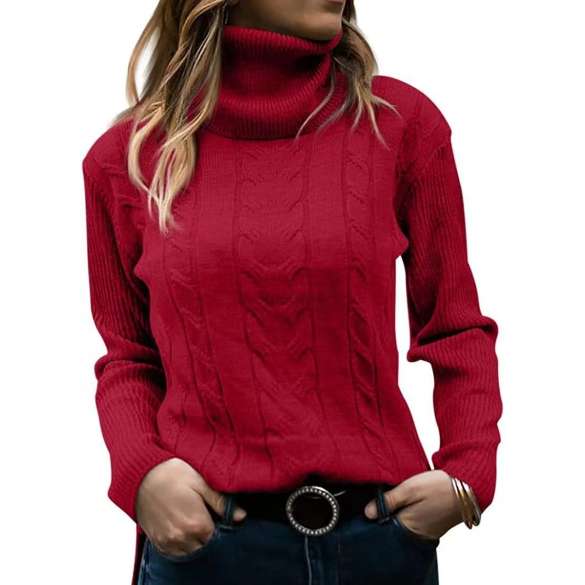 TIOZONEY - Sweater Cuello de Cuello Alto Mujer