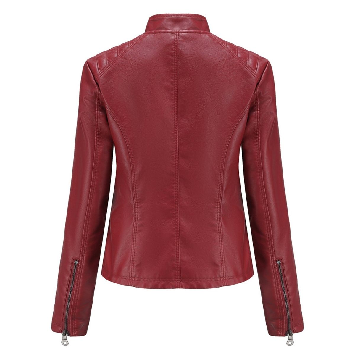 TIOZONEY - Chaqueta de PU casual PU cuello alto - Rojo