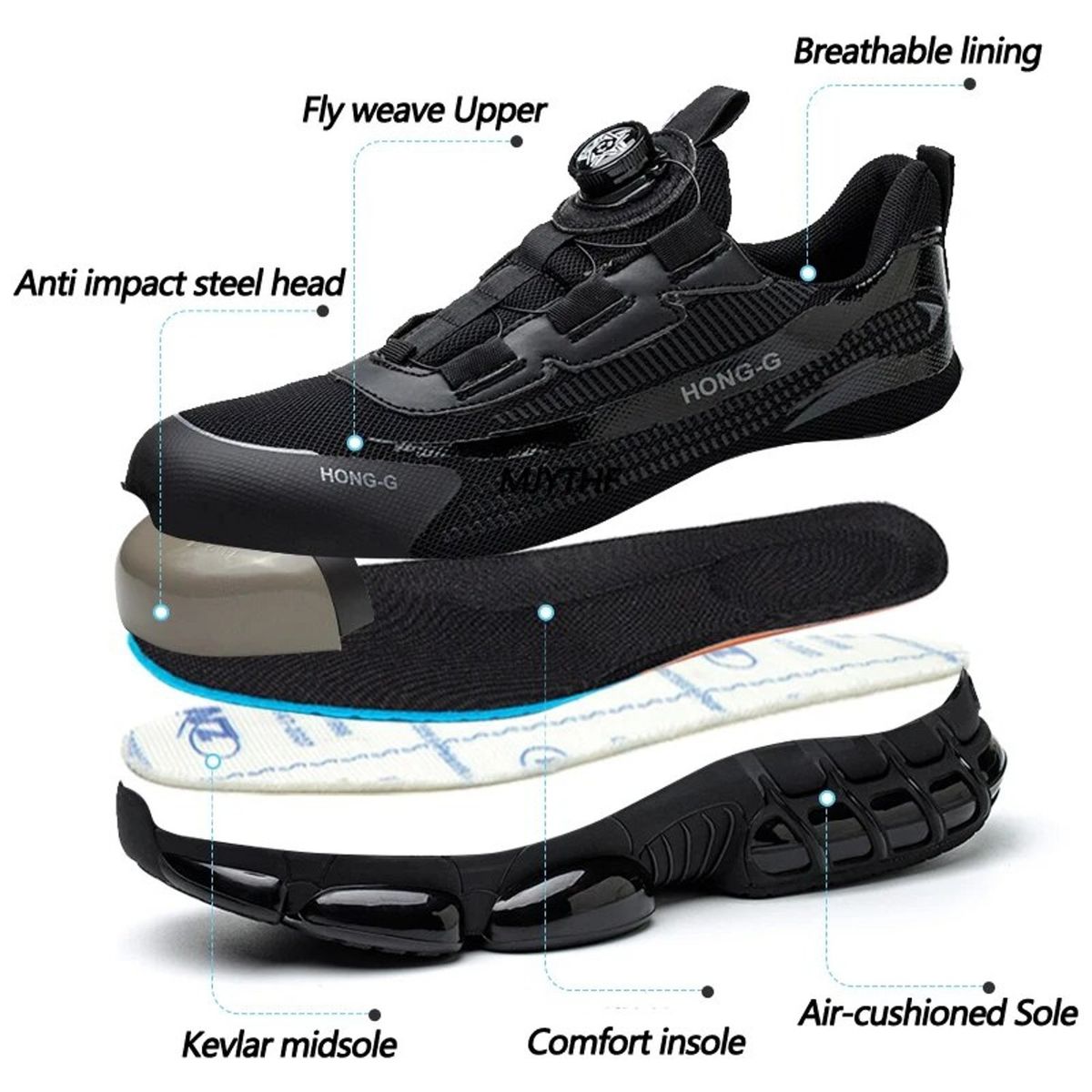 TIOZONEY - Zapatos de seguridad con botón giratorio