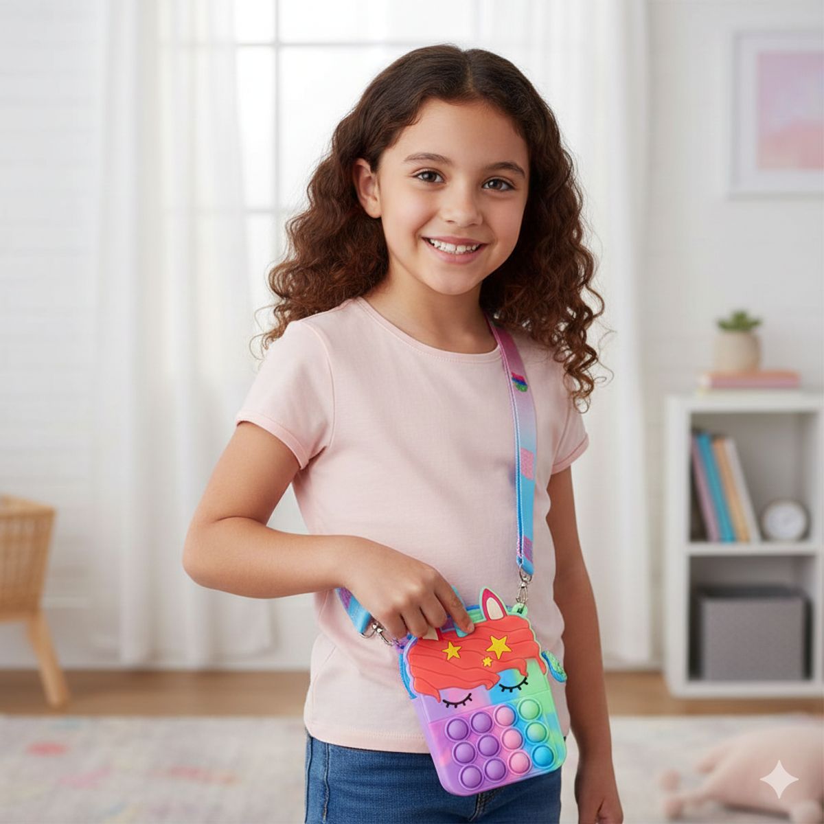 GENERICO - Mini Cartera Morral Pop it Antiestrés Unicornio Multicolor 12 cm