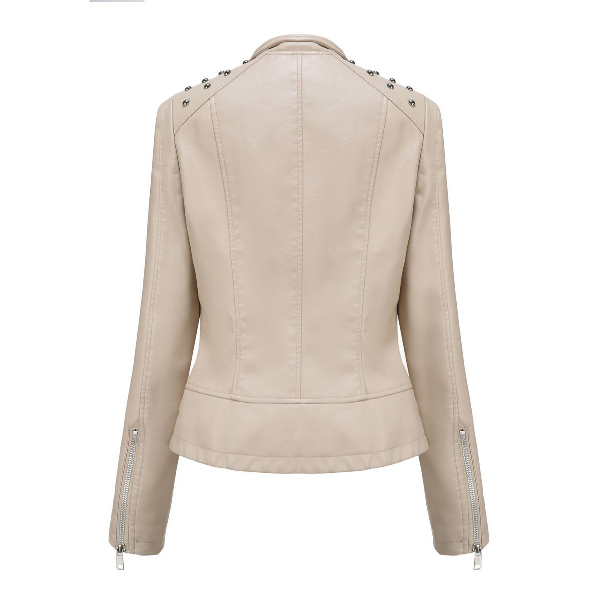 TIOZONEY - Chaqueta de PU y tachas para mujer -Blanco Crema