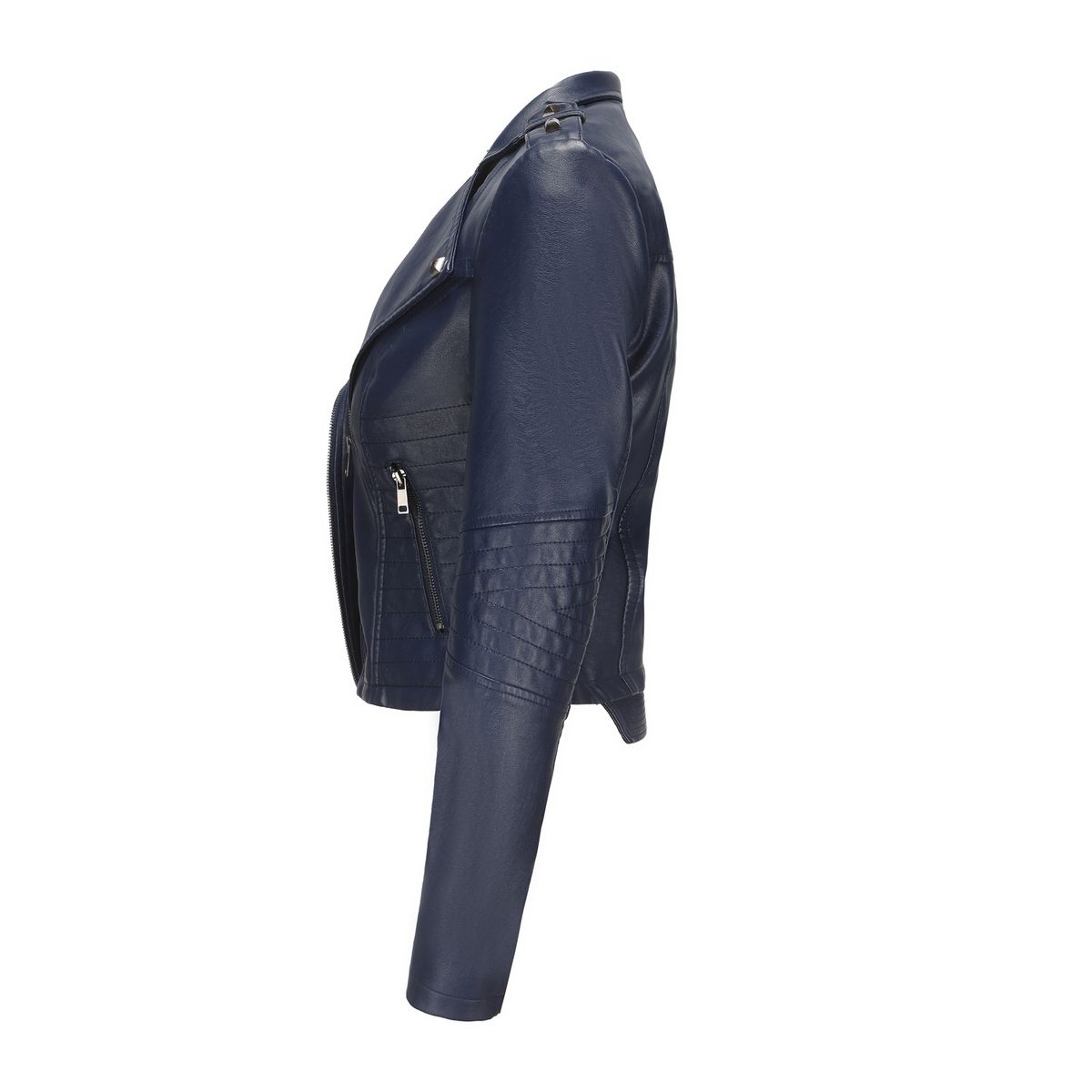 TIOZONEY - Chaqueta de PU de manga larga con tachas para mujer -Azul